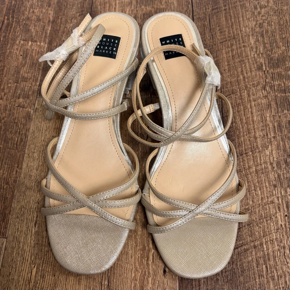 White House Black Market Tillie Silver Strappy Block Heel Sandal NWOB Size 8M - Picture 3 of 13